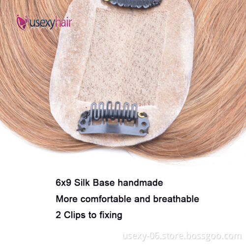 Silk Top Human Hair Topper Weft Supplier 6*9cm Silk Base Top Hairpiece Virgin Brazilian Clip in Hair Topper for Women